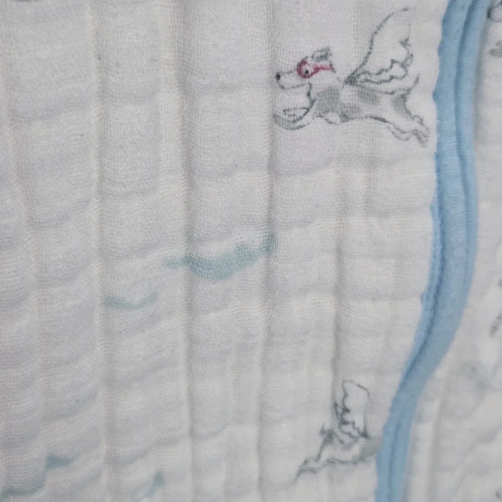 Aden + Anais Muslin Sleep Sack Flying‎ Dog Print Blue Trim Size Large 6-18M